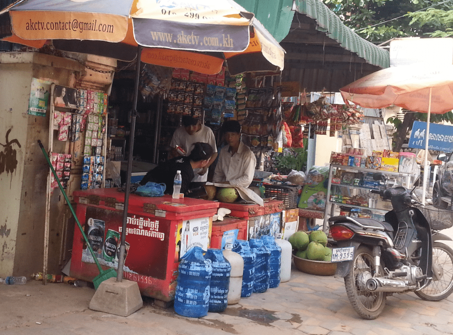 Water bottles at corner shop